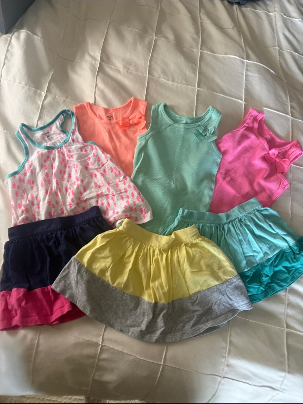 Girls Mixed Tank Tops & Skorts bundle - Bright Pink, Coral, Mint, Teal, Yellow
